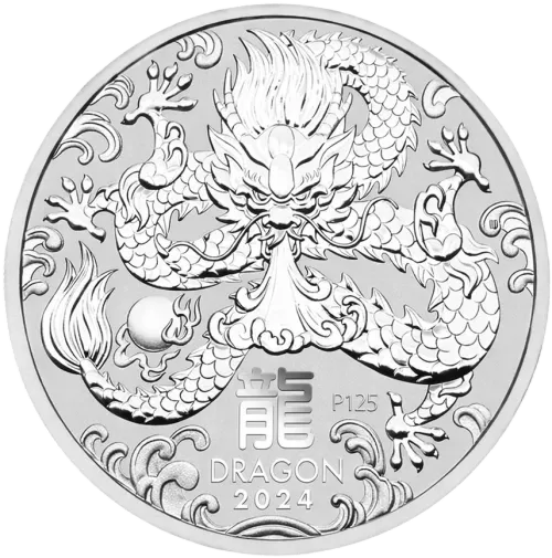 Монета срібна "Lunar III - Рік Дракона" 1 кг, ціна за грам 4.00 USD на 2026.07.06. Монети . Передня сторона