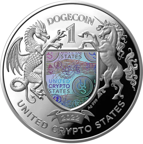 Монета серебряная "DOGECOIN" 31,1 г, цена за грамм 10.73 USD на 2026.08.24. Монеты . Задняя сторона