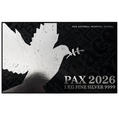 Монета срібна "Pax 2026 Coinbar" 1 кг, ціна за грам 2.95 USD на 2026.07.06. Монети . Задня сторона
