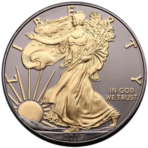 Монета срібна “позолочена American Liberty” 31,1 г, ціна за грам 7.75 USD на 2026.07.06. Монети . Передня сторона