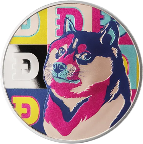 Монета серебряная "DOGECOIN" 31,1 г, цена за грамм 10.73 USD на 2026.08.24. Монеты . Передняя сторона