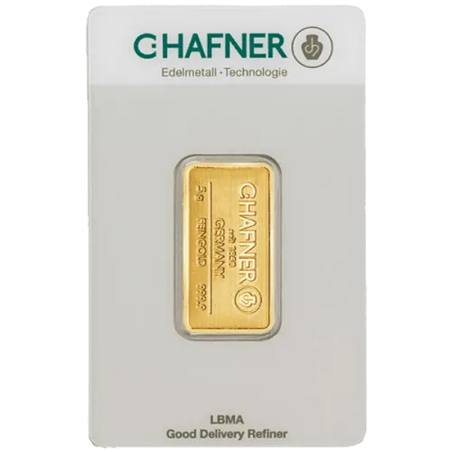 Злиток C.HAFNER 5 г., ціна за грам 158.00 USD на 2026.07.06. Золото . Передня сторона