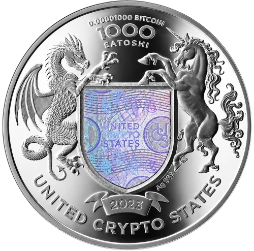 Монета серебряная "Статуя Свободы United Crypto States" 31,1г, цена за грамм 10.73 USD на 2026.08.24. Монеты . Задняя сторона