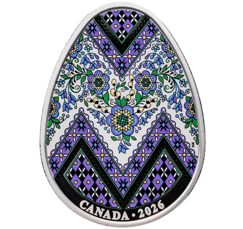 Монета срібна "Писанка 2026р. Канада" 31,82 г, ціна за грам 9.35 USD на 2026.08.20. Монети . Передня сторона