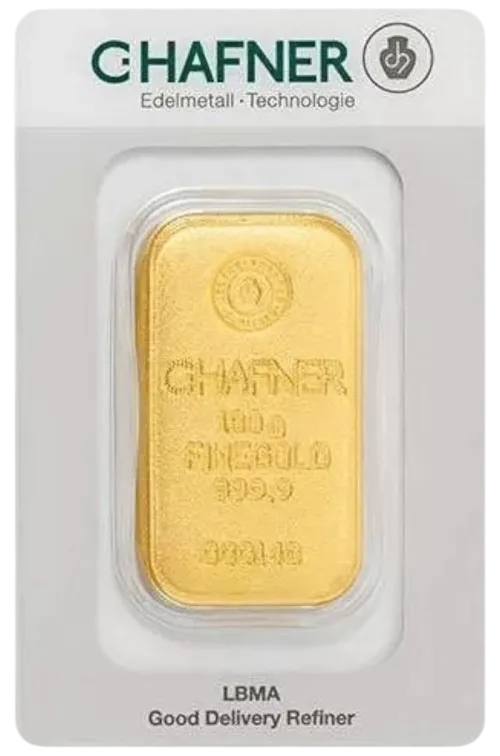 Злиток C.HAFNER (литий) 100 г., ціна за грам 148.00 USD на 2026.08.20. Золото . Передня сторона