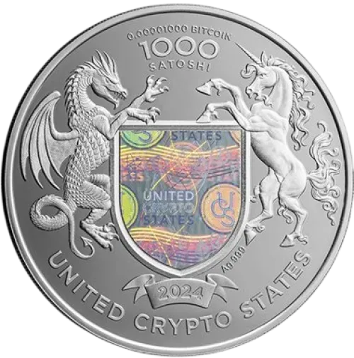 Монета серебряная "Голова индейца United Crypto States" 31,1г, цена за грамм 10.74 USD на 2026.08.24. Монеты . Задняя сторона