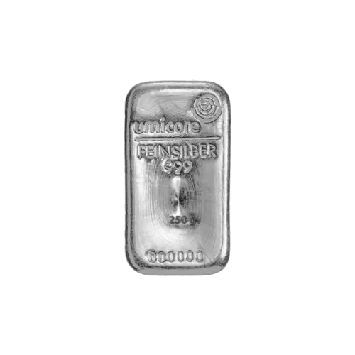 Злиток срібний UMICORE 250 г., ціна за грам 2.38 USD на 2026.07.06. Срібло . Передня сторона