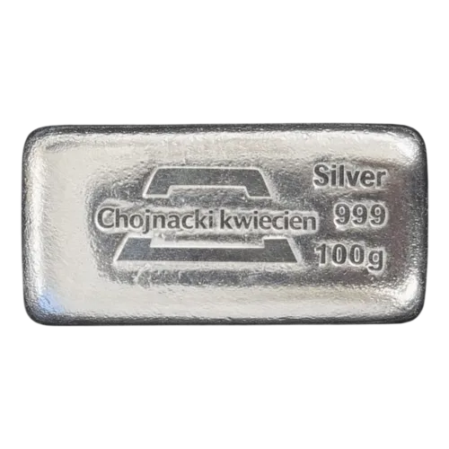 Злиток срібний литий "Chojnacki kwiecień" 100 г., ціна за грам 3.10 USD на 2026.07.06. Срібло . Передня сторона