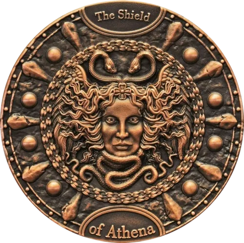 Монета серебряная "Щит Афины" 62,2 г, цена за грамм 7.15 USD на 2026.08.24. Монеты . Передняя сторона