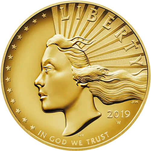 Монета золота "American Liberty High Relief" 2019р, ціна за грам уточніть на сайті на 2026.07.06. Монети . Передня сторона