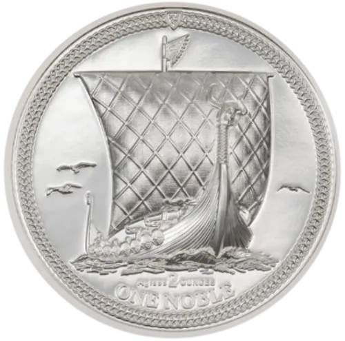 Монета срібна "Острів Мен, 1 нобль" 62,2 г, ціна за грам 9.16 USD на 2026.07.06. Монети . Передня сторона
