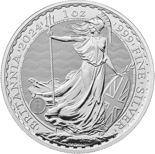 Монета срібна “British Britannia” 31,1 г, ціна за грам 4.80 USD на 2026.07.06. Монети . Передня сторона