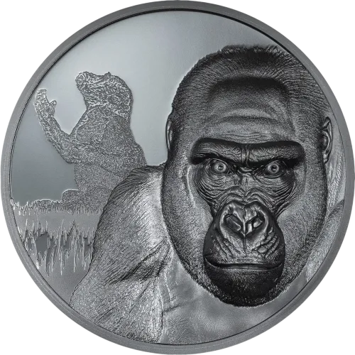 Монета срібна "Gorilla Growing Up 2000 франків" 62,2 г, ціна за грам 10.99 USD на 2026.07.06. Монети . Передня сторона